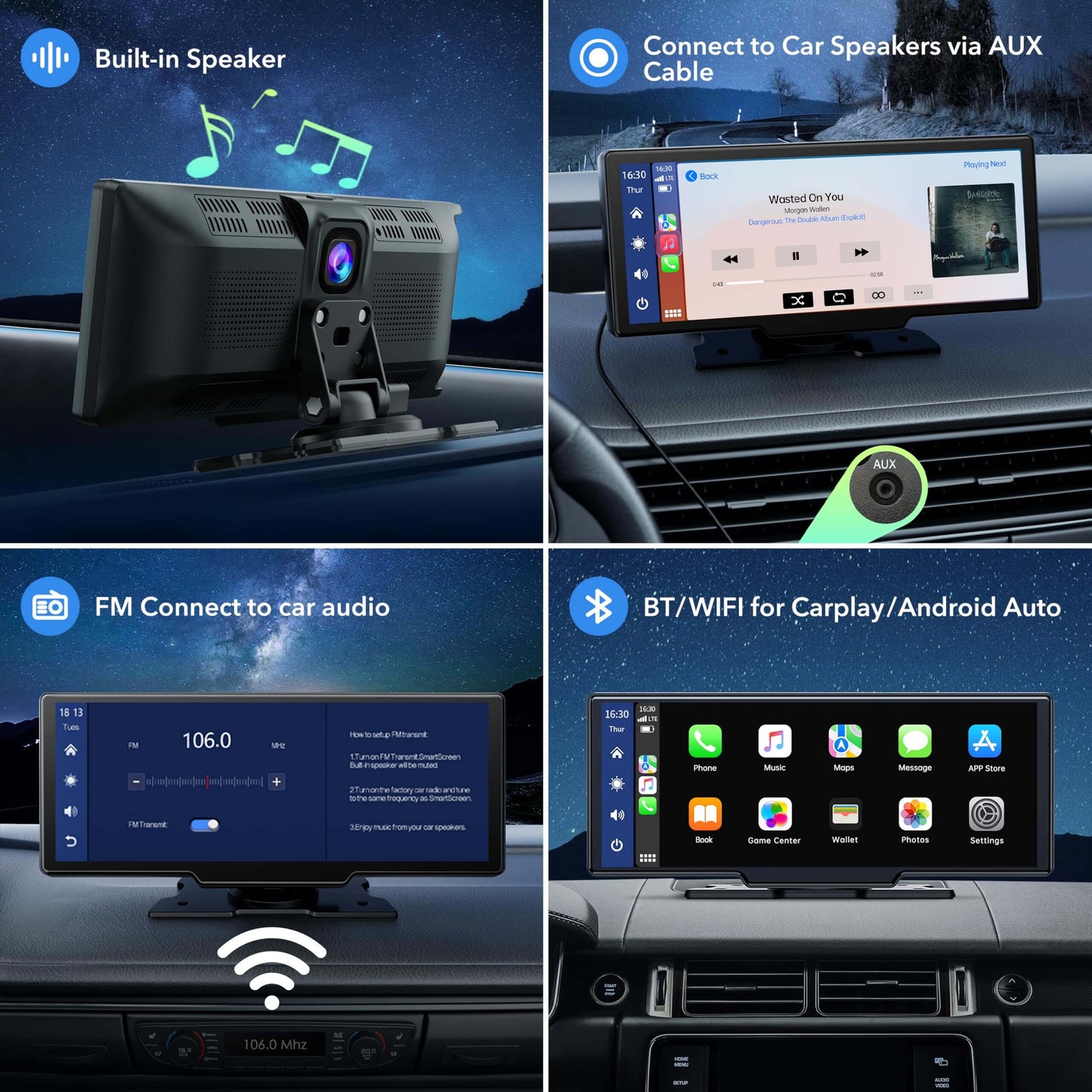 Wireless Car Stereo Carplay With Dual Cameras