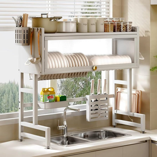 Dish Drying Rack With Top Glass Shelves