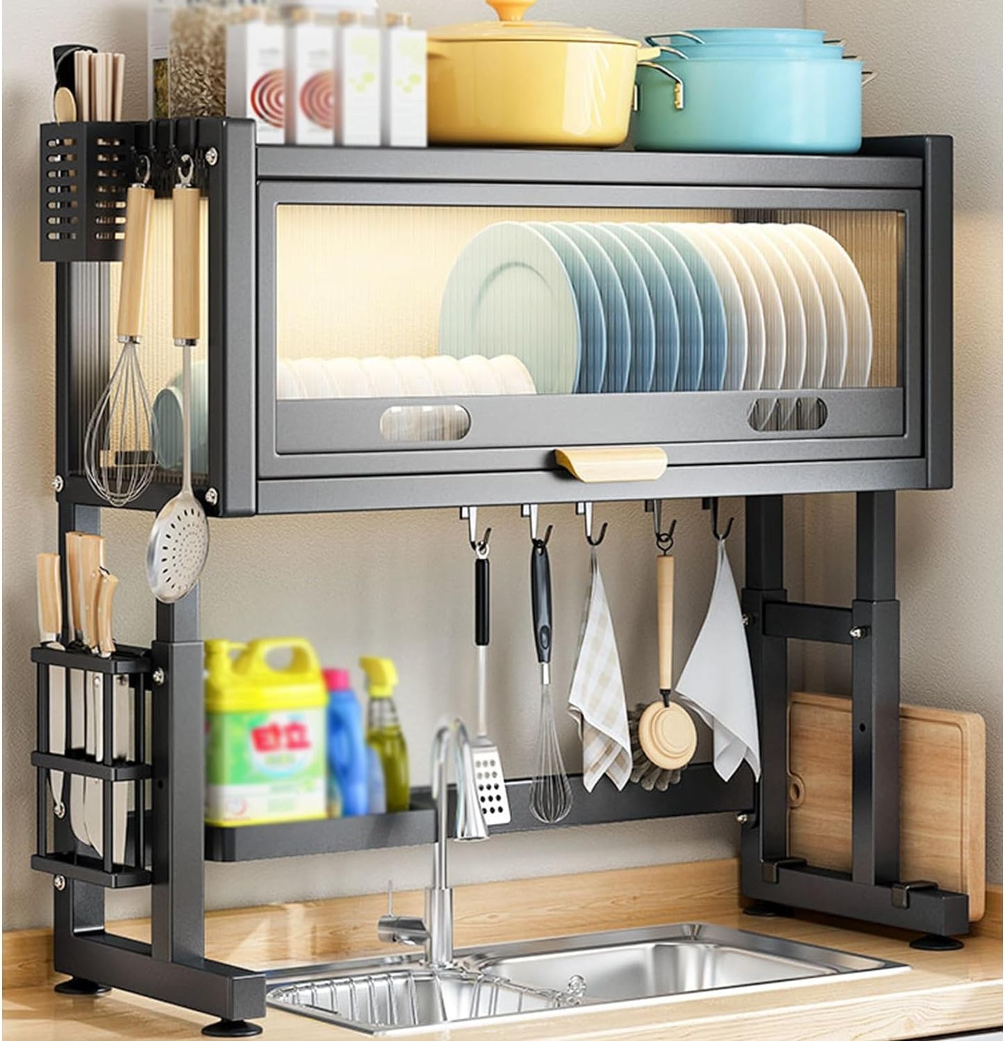 Dish Drying Rack With Top Glass Shelves